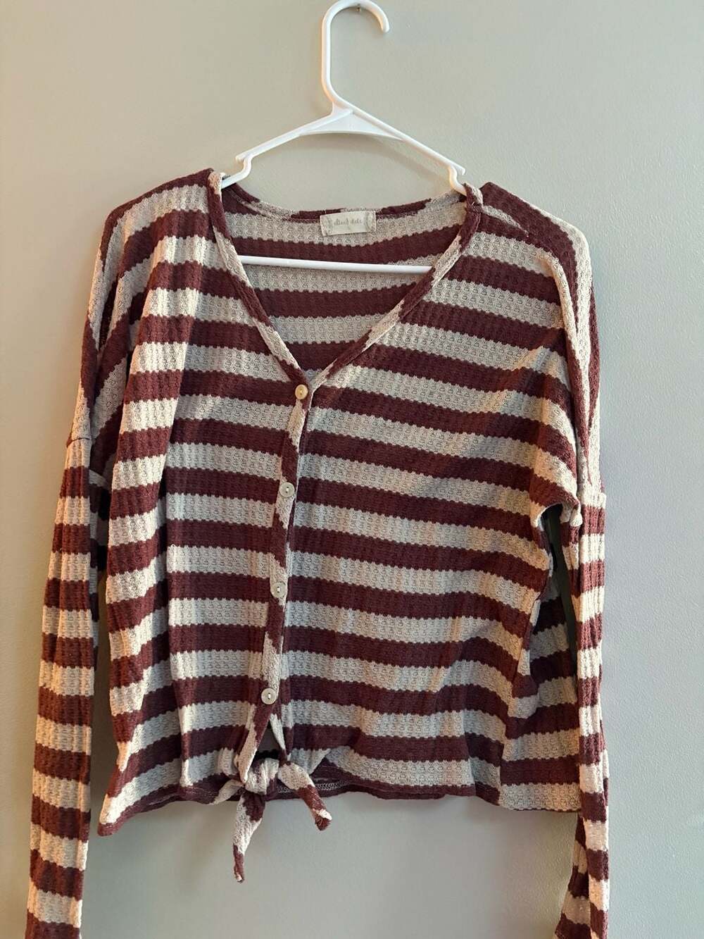 Altar'd State Striped Waffle Knit Tie-Front Cardigan Size S